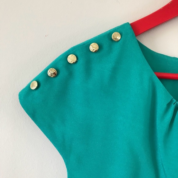 Teal Guess Dress with Gold Buttons - Picture 5 of 7